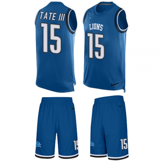 Men's Nike Detroit Lions #15 Golden Tate III Limited Light Blue Tank Top Suit NFL Jersey - Ujersey