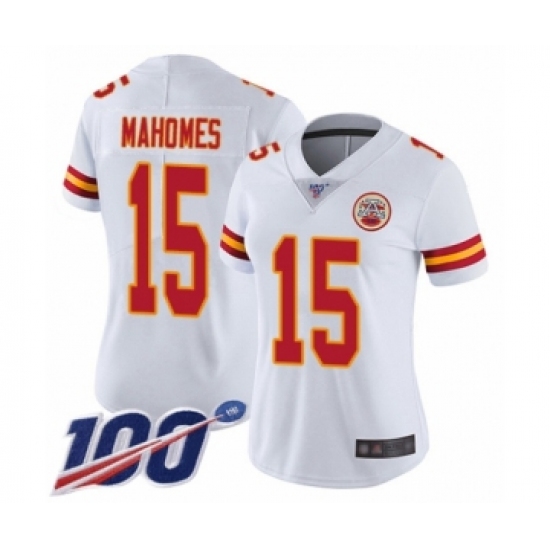 Women's Nike Kansas City Chiefs #15 Patrick Mahomes White Vapor Untouchable Limited Player 100th Season NFL Jersey - Ujersey