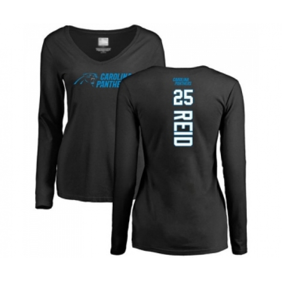 Football Women's Carolina Panthers #25 Eric Reid Black Backer Slim Fit Long Sleeve T-Shirt - Ujersey