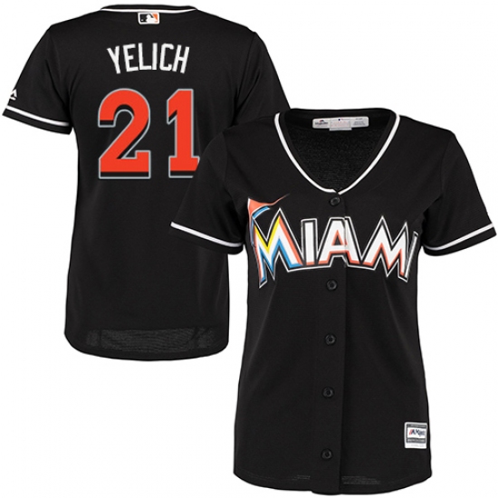 Women's Majestic Miami Marlins #21 Christian Yelich Authentic Black Alternate 2 Cool Base MLB Jersey - Ujersey
