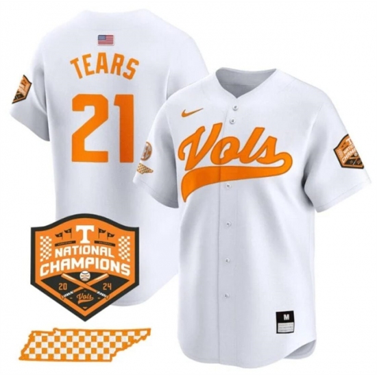 Men's Tennessee Volunteers #21 Kavares Tears White 2024 Champions Vapor Limited Stitched Jersey - Ujersey