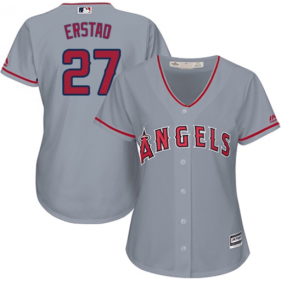 Women's Majestic Los Angeles Angels of Anaheim #27 Darin Erstad Authentic Grey Road Cool Base MLB Jersey - Ujersey