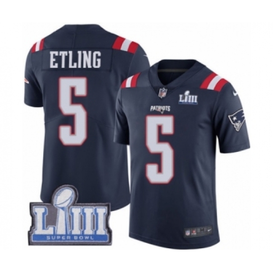 Youth Nike New England Patriots #5 Danny Etling Limited Navy Blue Rush Vapor Untouchable Super Bowl LIII Bound NFL Jersey - Ujersey