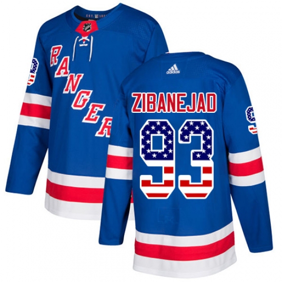 Men's Adidas New York Rangers #93 Mika Zibanejad Authentic Royal Blue USA Flag Fashion NHL Jersey - Ujersey