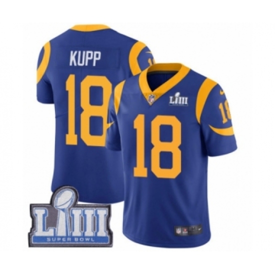 Men's Nike Los Angeles Rams #18 Cooper Kupp Royal Blue Alternate Vapor Untouchable Limited Player Super Bowl LIII Bound NFL Jersey - Ujersey