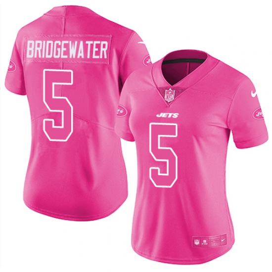 Women's Nike New York Jets #5 Teddy Bridgewater Limited Pink Rush Fashion NFL Jersey - Ujersey