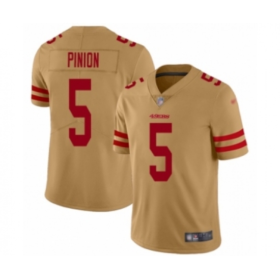 Men's San Francisco 49ers #5 Bradley Pinion Limited Gold Inverted Legend Football Jersey - Ujersey