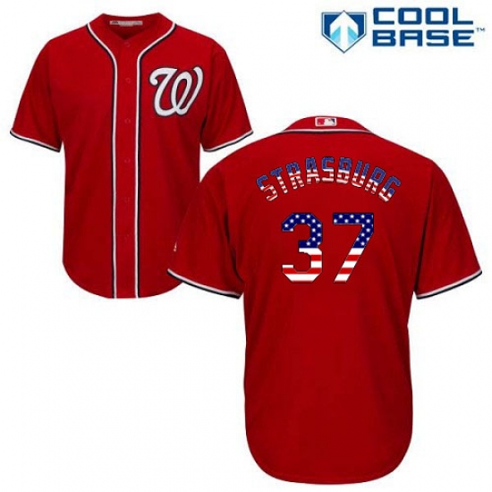 Men's Majestic Washington Nationals #37 Stephen Strasburg Authentic Red USA Flag Fashion MLB Jersey - Ujersey