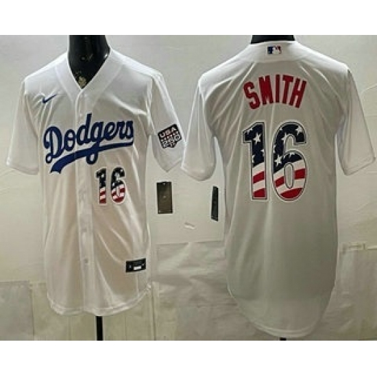 Men's Los Angeles Dodgers #16 Will Smith White USA 250 Fourth of July Home Stitched Jersey - Ujersey