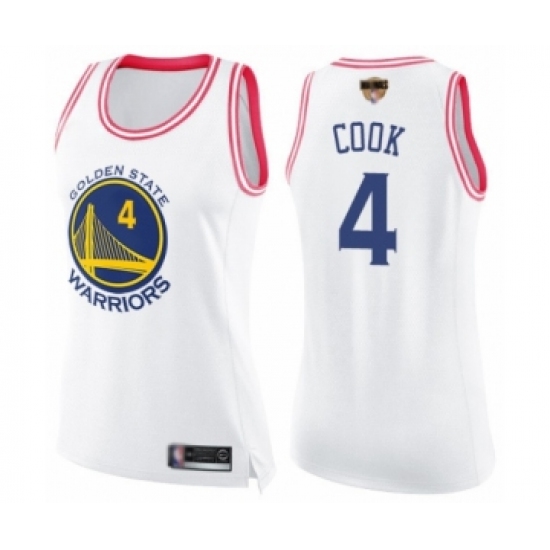 Women's Golden State Warriors #4 Quinn Cook Swingman White Pink Fashion Basketball 2019 Basketball Finals Bound Jersey - Ujersey