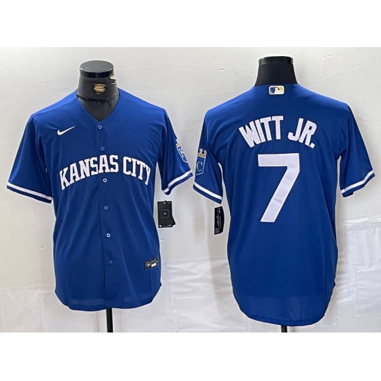 Men's Kansas City Royals #7 Bobby Witt Jr Blue Cool Base Stitched MLB Jersey - Ujersey