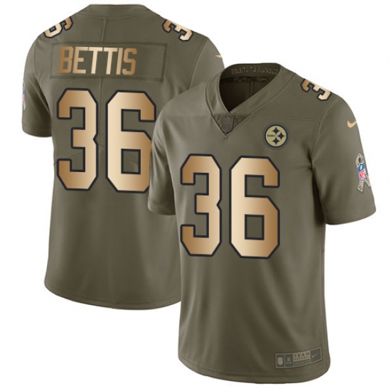 Men's Nike Pittsburgh Steelers #36 Jerome Bettis Limited Olive/Gold 2017 Salute to Service NFL Jersey - Ujersey