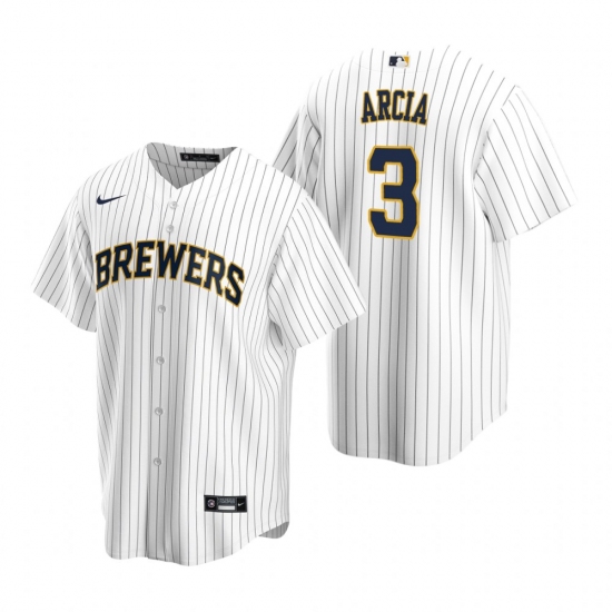 Men's Nike Milwaukee Brewers #3 Orlando Arcia White Alternate Stitched Baseball Jersey - Ujersey
