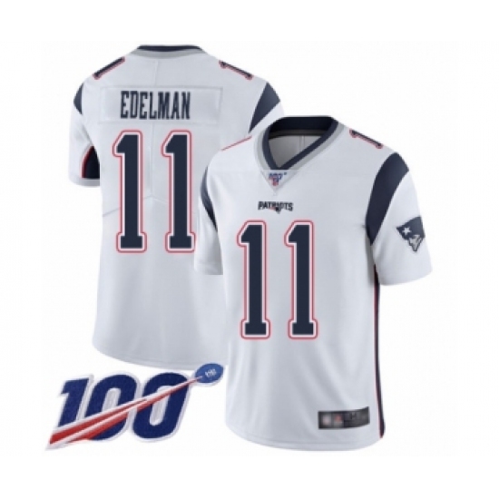 Men's New England Patriots #11 Julian Edelman White Vapor Untouchable Limited Player 100th Season Football Jersey