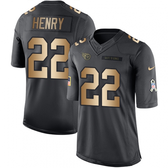 Men's Nike Tennessee Titans #22 Derrick Henry Limited Black/Gold Salute to Service NFL Jersey - Ujersey