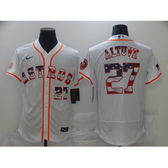 Men's Houston Astros #27 Jose Altuve White 2020 Stars & Stripes 4th of July Jersey - Ujersey