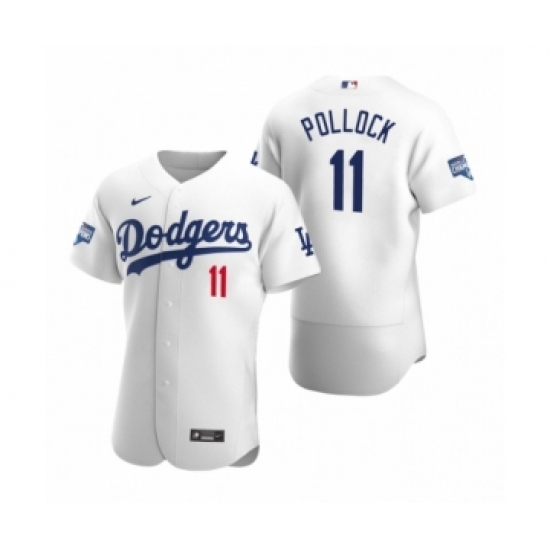 Men's Los Angeles Dodgers #11 A.J. Pollock White 2020 World Series Champions Authentic Jersey - Ujersey