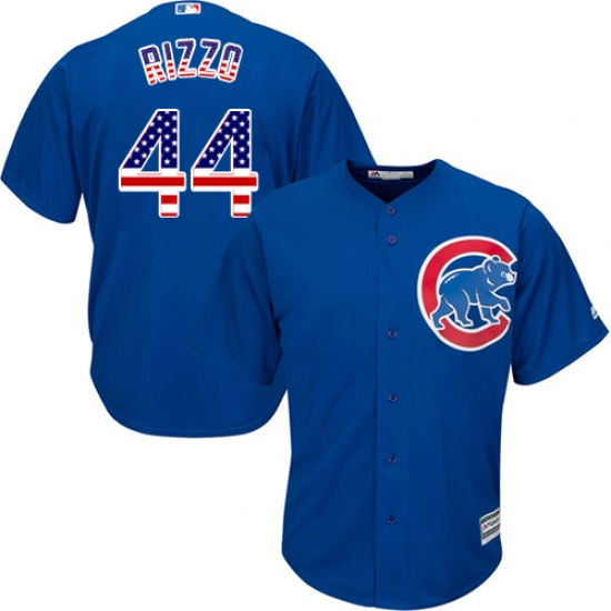 Men's Majestic Chicago Cubs #44 Anthony Rizzo Authentic Royal Blue USA Flag Fashion MLB Jersey - Ujersey