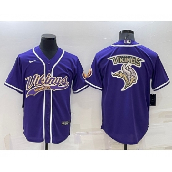 Men's Minnesota Vikings Purple Team Big Logo With Patch Cool Base Stitched Baseball Jersey - Ujersey