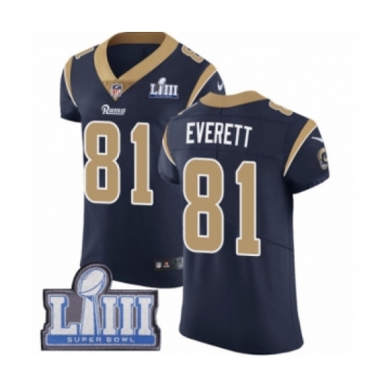 Men's Nike Los Angeles Rams #81 Gerald Everett Navy Blue Team Color Vapor Untouchable Elite Player Super Bowl LIII Bound NFL Jersey - Ujersey