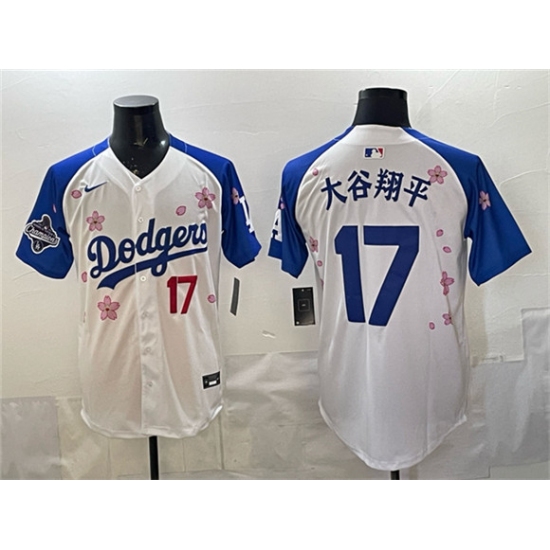 Men's Los Angeles Dodgers #17 大谷翔平 White Royal 2025 World Series Champions Tokyo Series Limited Stitched Baseball Jersey - Ujersey