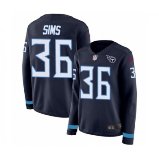 Women's Nike Tennessee Titans #36 LeShaun Sims Limited Navy Blue Therma Long Sleeve NFL Jersey - Ujersey