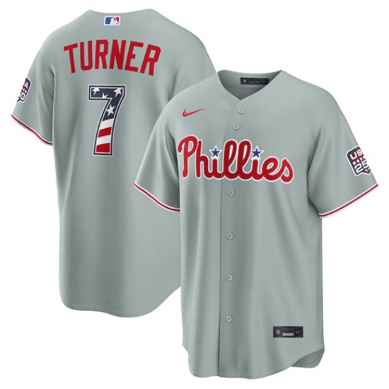 Men's Philadelphia Phillies #7 Trea Turner Gray USA 250 Fourth of July Home Stitched Baseball Jersey - Ujersey