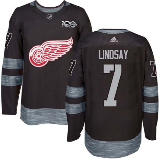 Men's Adidas Detroit Red Wings #7 Ted Lindsay Authentic Black 1917-2017 100th Anniversary NHL Jersey - Ujersey