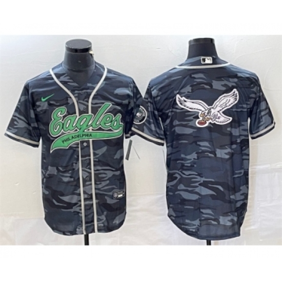 Men's Nike Philadelphia Eagles Gray Camo Team Big Logo Cool Base Stitched Baseball Jersey - Ujersey