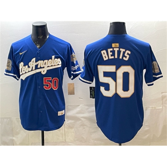Men's Los Angeles Dodgers #50 Mookie Betts Royal 2026 Gold Collection 9x & B2B Champs Stitched Baseball Jersey - Ujersey