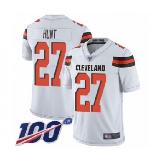 Men's Cleveland Browns #27 Kareem Hunt White Vapor Untouchable Limited Player 100th Season Football Jersey - Ujersey