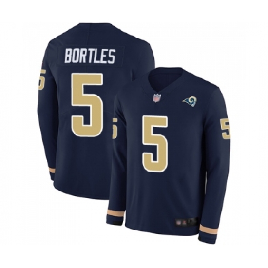 Men's Los Angeles Rams #5 Blake Bortles Limited Navy Blue Therma Long Sleeve Football Jersey - Ujersey
