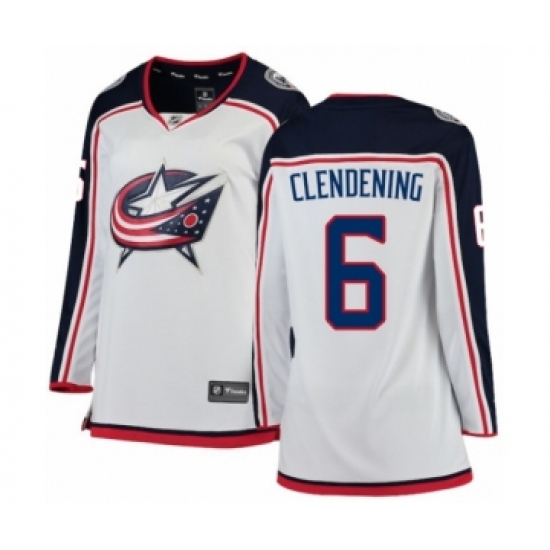 Women's Columbus Blue Jackets #6 Adam Clendening Authentic White Away Fanatics Branded Breakaway NHL Jersey - Ujersey