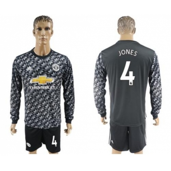 Manchester United #4 Jones Black Long Sleeves Soccer Club Jersey