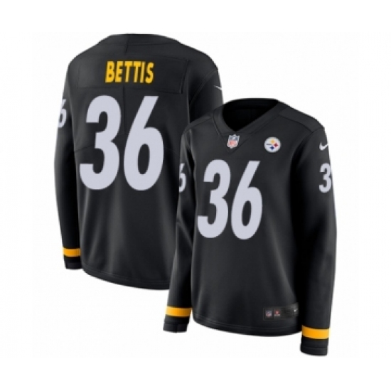 Women's Nike Pittsburgh Steelers #36 Jerome Bettis Limited Black Therma Long Sleeve NFL Jersey - Ujersey