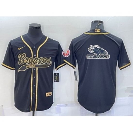 Men's Denver Broncos Black Gold Team Big Logo With Patch Cool Base Stitched Baseball Jersey - Ujersey