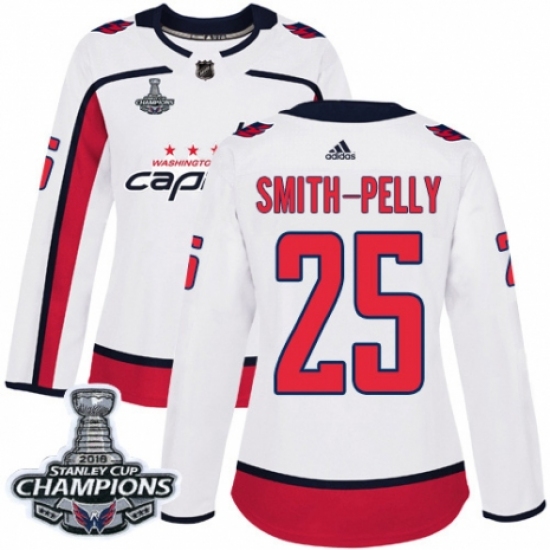 Women's Adidas Washington Capitals #25 Devante Smith-Pelly Authentic White Away 2018 Stanley Cup Final Champions NHL Jersey - Ujersey