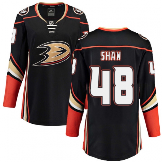 Women's Anaheim Ducks #48 Logan Shaw Fanatics Branded Black Home Breakaway NHL Jersey - Ujersey