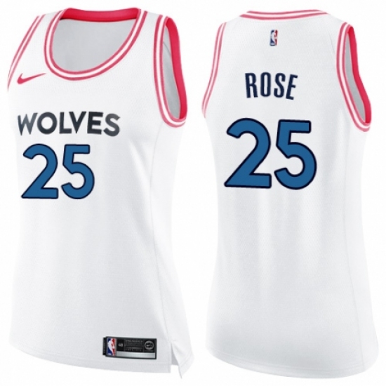 Women's Nike Minnesota Timberwolves #25 Derrick Rose Swingman White/Pink Fashion NBA Jersey - Ujersey