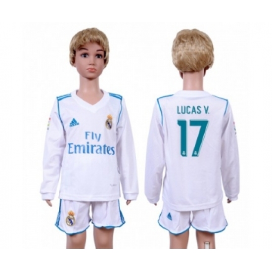 Real Madrid #17 Lucas V. Home Long Sleeves Kid Soccer Club Jersey