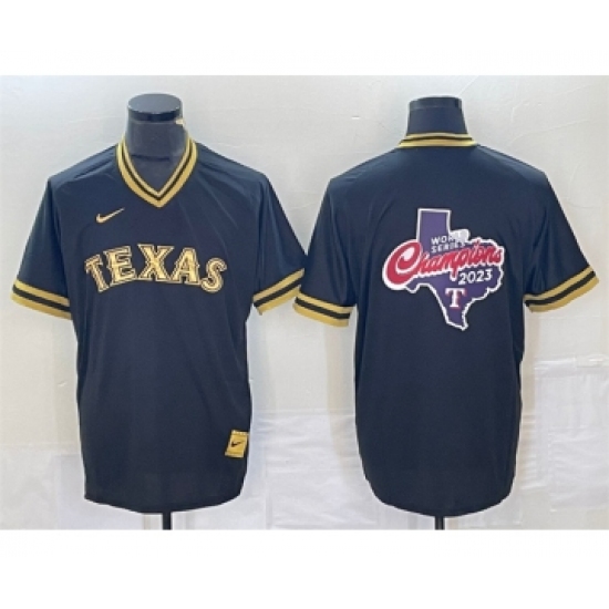 Men's Texas Rangers Black 2023 World Series Champions Big Logo Cool Base Stitched Baseball Jerseys - Ujersey