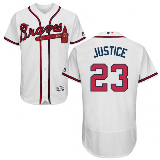 Men's Majestic Atlanta Braves #23 David Justice White Home Flex Base Authentic Collection MLB Jersey - Ujersey