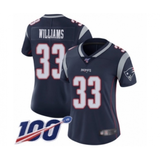 Women's New England Patriots #33 Joejuan Williams Navy Blue Team Color Vapor Untouchable Limited Player 100th Season Football Jersey - Ujersey