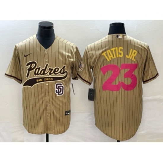 Men's San Diego Padres #23 Fernando Tatis Jr Tan NEW 2023 City Connect Cool Base Stitched Jersey 1 - Ujersey