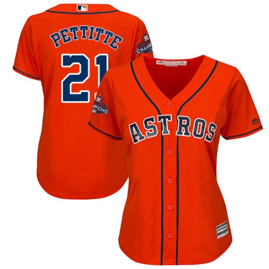 Women's Majestic Houston Astros #21 Andy Pettitte Replica Orange Alternate 2017 World Series Champions Cool Base MLB Jersey - Ujersey