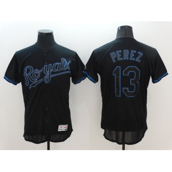 Men's Kansas City Royals #13 Salvador Perez Black Jersey - Ujersey