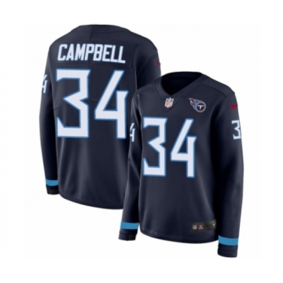 Women's Nike Tennessee Titans #34 Earl Campbell Limited Navy Blue Therma Long Sleeve NFL Jersey - Ujersey