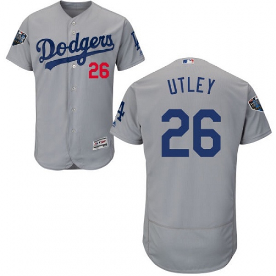Men's Majestic Los Angeles Dodgers #26 Chase Utley Gray Alternate Flex Base Authentic Collection 2018 World Series MLB Jersey - Ujersey