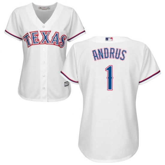 Women's Majestic Texas Rangers #1 Elvis Andrus Authentic White Home Cool Base MLB Jersey - Ujersey