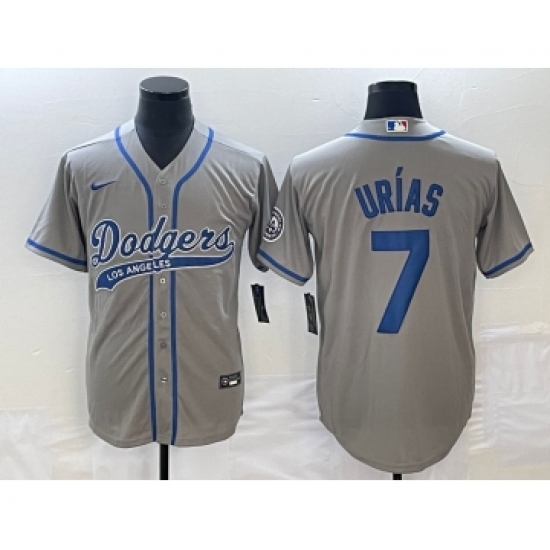 Men's Los Angeles Dodgers #7 Julio Urias Grey Cool Base Stitched Baseball Jersey1 - Ujersey